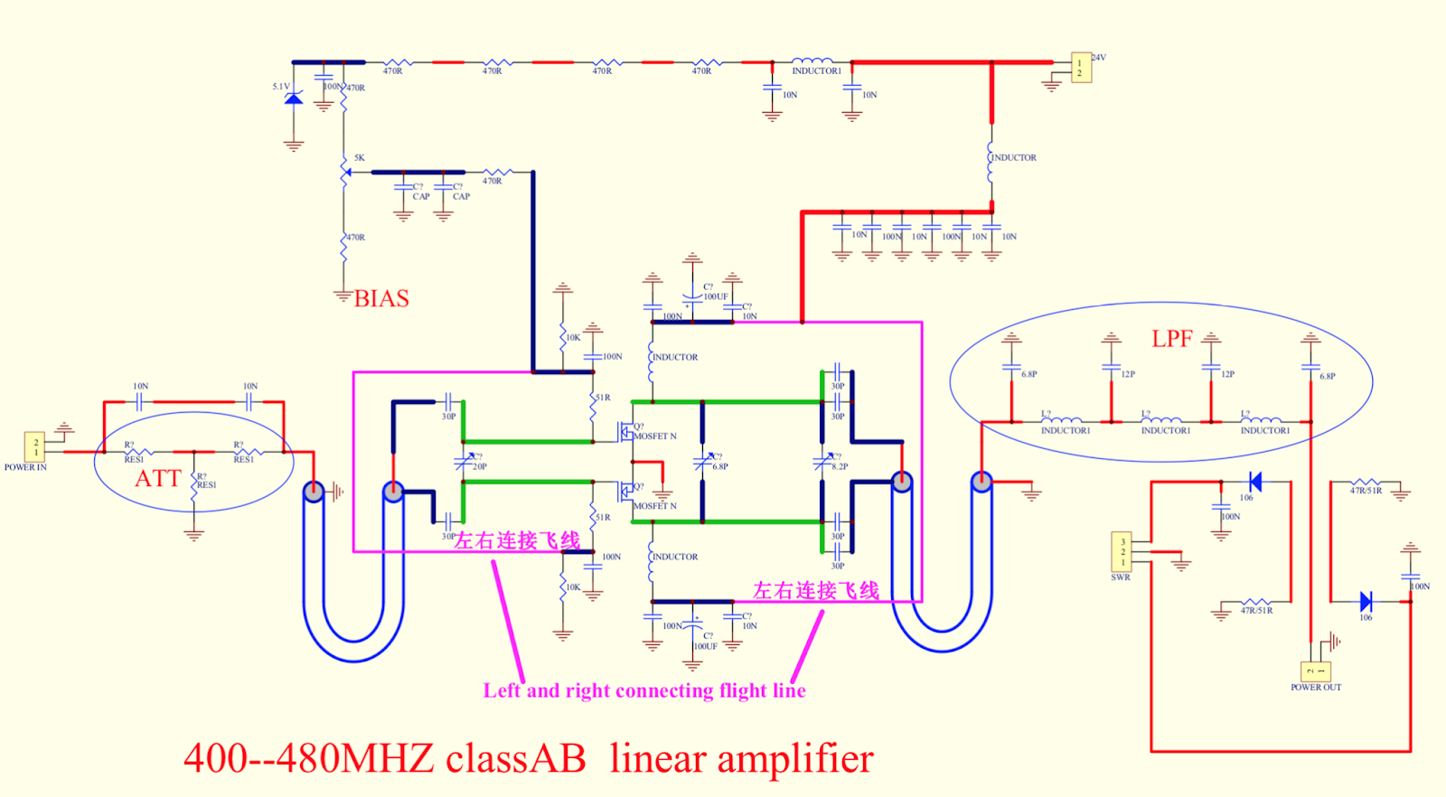 100W UHF amplifier, schema elettrico