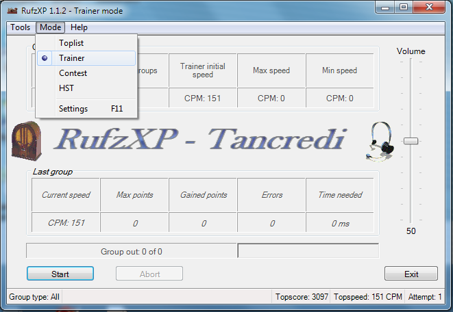RufzXP screenshot showing how to set the trainer mode
