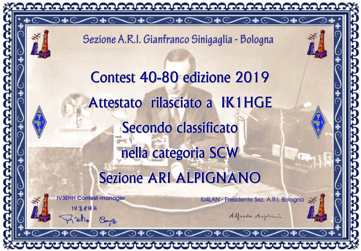 ik1hge secondo classificato contest ARI Italiano 40/80 2019