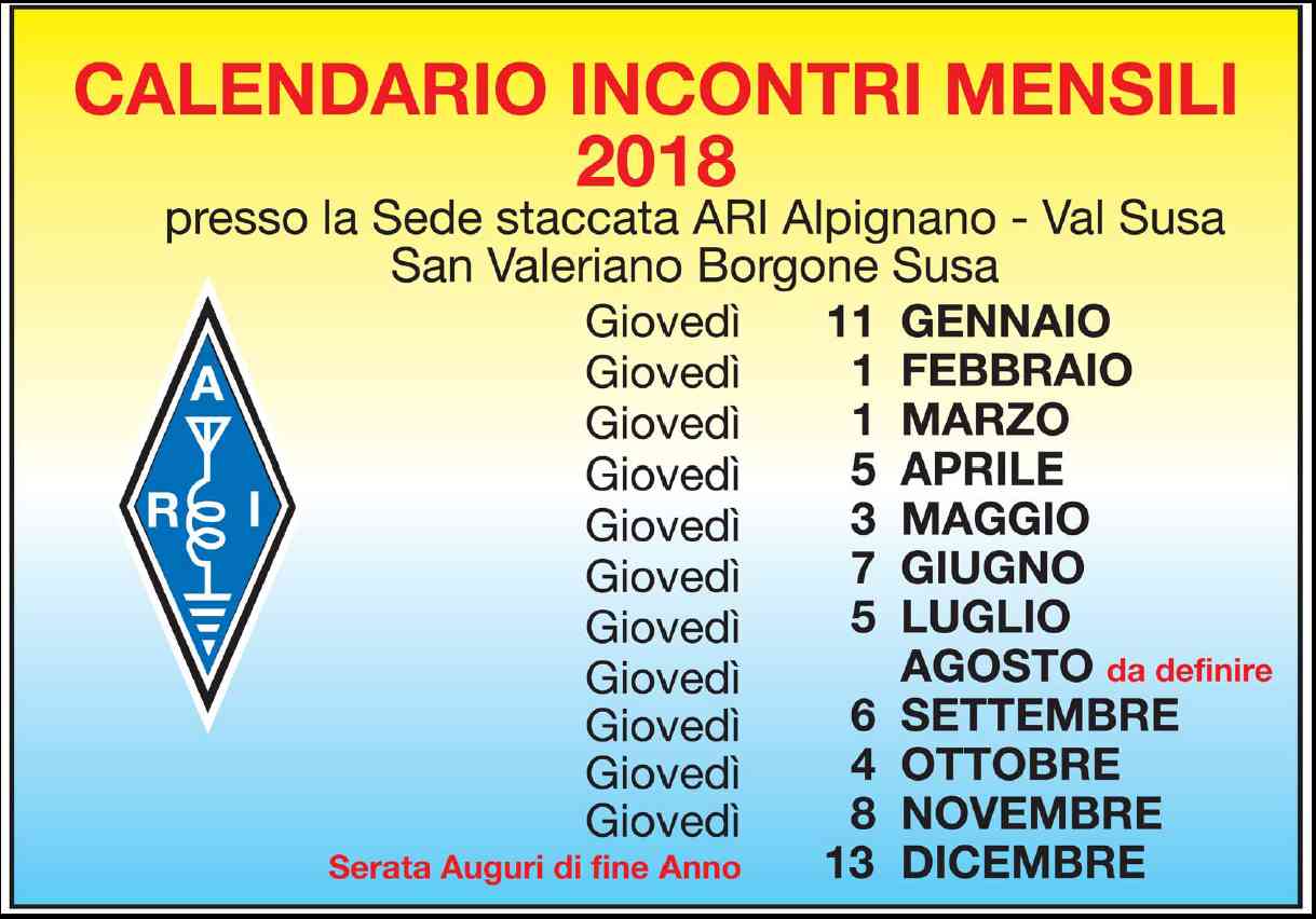 Calendario incontri sezione ARI Alpignano - val Susa
