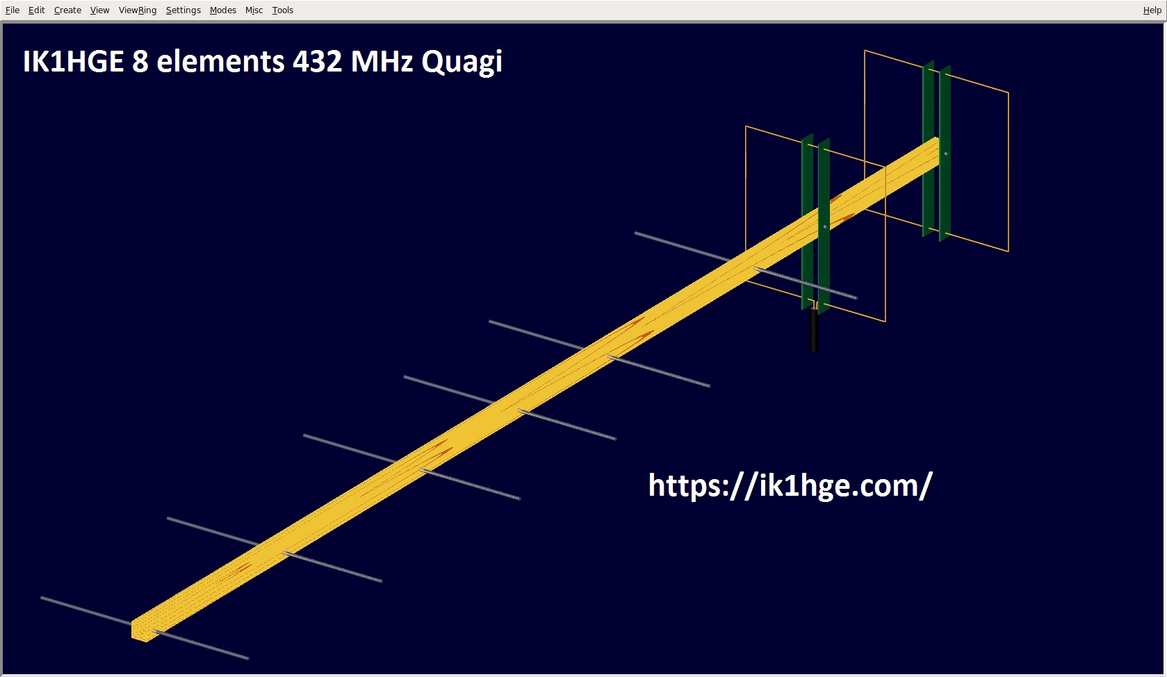 Rendering della vista frontale dell'antenna Quagi di ik1hge